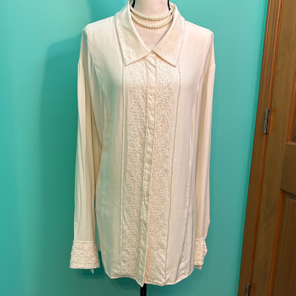 Bob Mackie Cream Lace Detail Blouse